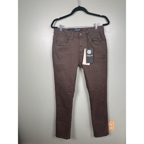 Kenneth Cole New York Slim Fit Stretch Sateen 5‎ Pocket Brown Pants Men’s 30x32 - Picture 1 of 12